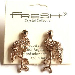 Pink Flamingo Earrings Rose Gold Plated Crystal Post Tropical Island Bird Beach